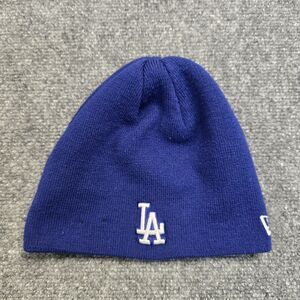 Vintage Los Angeles LA Dodgers Y2K New Era Knit Beanie Hat Blue One Size
